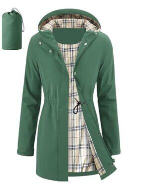 Waterproof Long Raincoat Windbreaker Packable Hooded Anorak